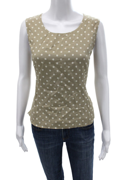 Les Copains Women Polka Dot Cotton Tank Scoop Neck Sleeveless Beige Size 40