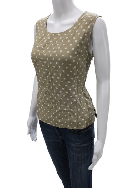 Les Copains Women Polka Dot Cotton Tank Scoop Neck Sleeveless Beige Size 40