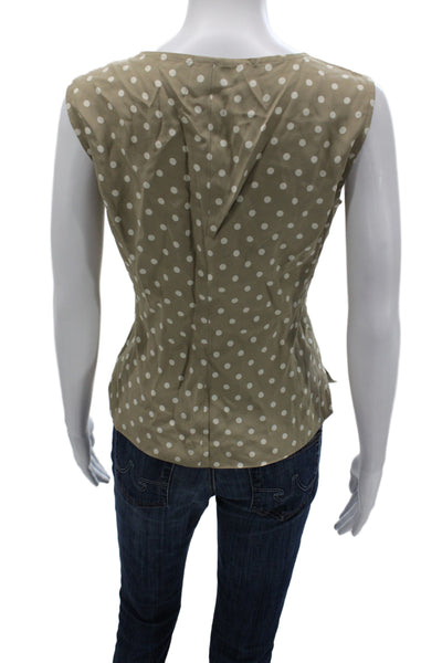 Les Copains Women Polka Dot Cotton Tank Scoop Neck Sleeveless Beige Size 40