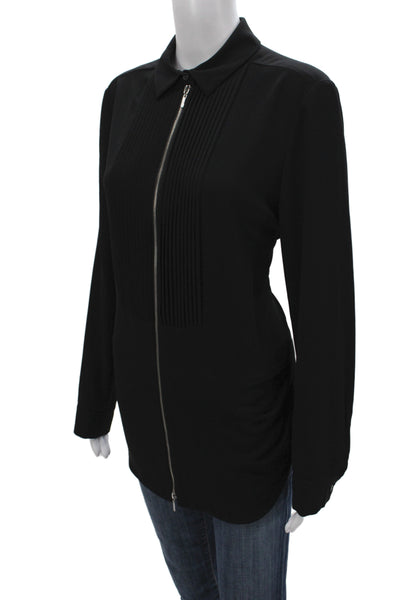 Paper White Women Collared Black Long Sleeve Basic Casual Top Zip Size 10