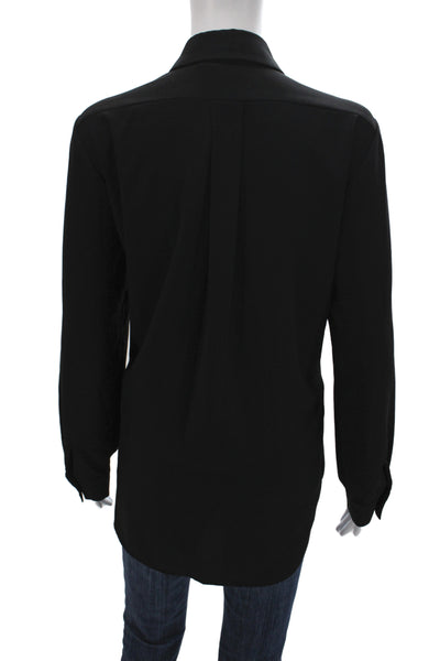 Paper White Women Collared Black Long Sleeve Basic Casual Top Zip Size 10