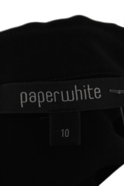 Paper White Women Collared Black Long Sleeve Basic Casual Top Zip Size 10