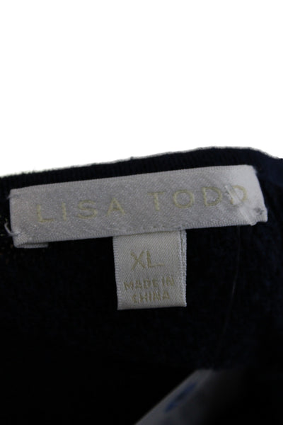 Lisa Todd Womens Pullover Sweater Blue Cotton Round Neck Long Sleeve Size XL