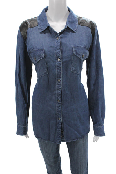 Rails Womens Collared Button Up Tencel Long Sleeve Blue Western Top Size L