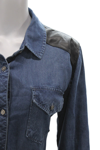 Rails Womens Collared Button Up Tencel Long Sleeve Blue Western Top Size L