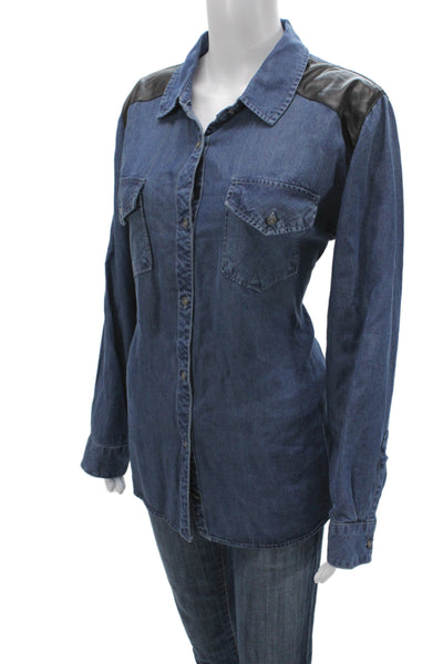 Rails Womens Collared Button Up Tencel Long Sleeve Blue Western Top Size L