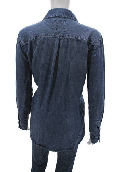 Rails Womens Collared Button Up Tencel Long Sleeve Blue Western Top Size L