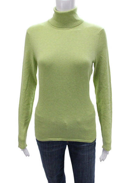 Belford Women Green Pima Cotton Turtleneck Pullover Sweater Size M