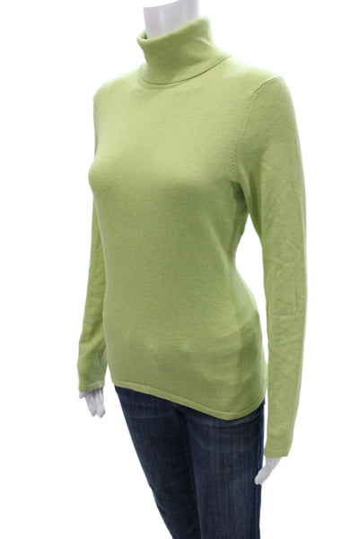 Belford Women Green Pima Cotton Turtleneck Pullover Sweater Size M