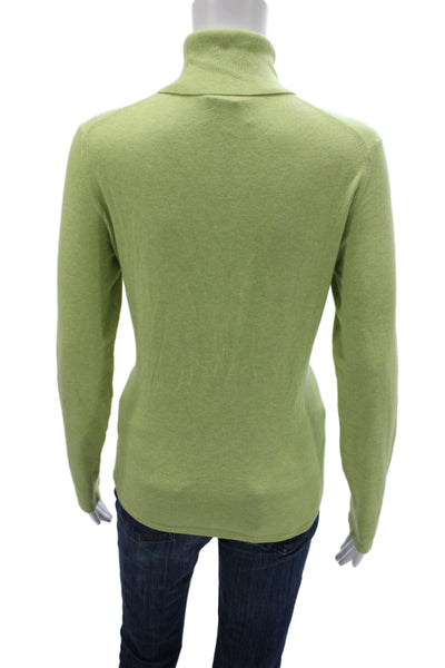 Belford Women Green Pima Cotton Turtleneck Pullover Sweater Size M