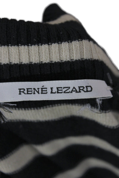 Rene Lezard Unisex Black Striped Mock Neck Basic T-Shirt Short Sleeve Size 4