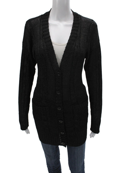 Heidi Hess Women Cardigan Black V Neck Long Sleeve Solid Size L