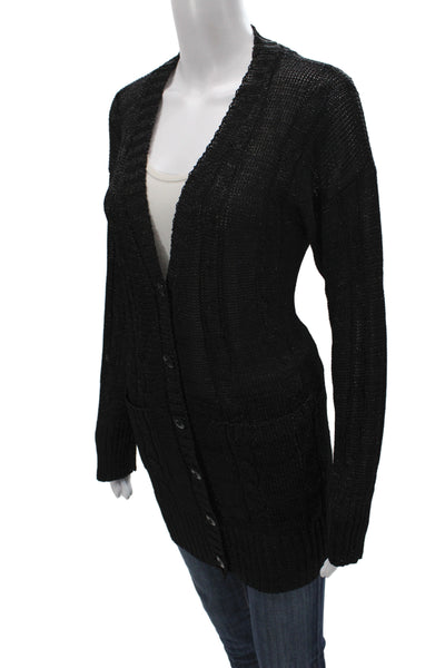 Heidi Hess Women Cardigan Black V Neck Long Sleeve Solid Size L