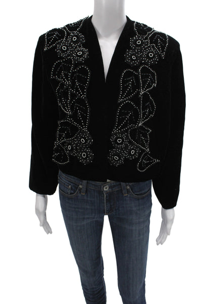 Nannell Womens Basic Jacket Black Floral Rayon Open Front Long Sleeve Size 6