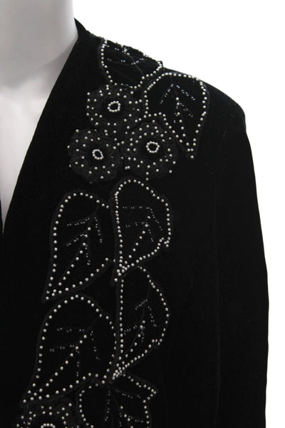 Nannell Womens Basic Jacket Black Floral Rayon Open Front Long Sleeve Size 6