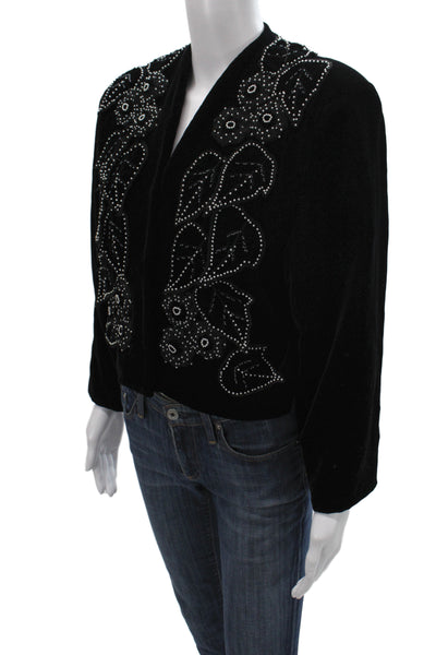 Nannell Womens Basic Jacket Black Floral Rayon Open Front Long Sleeve Size 6