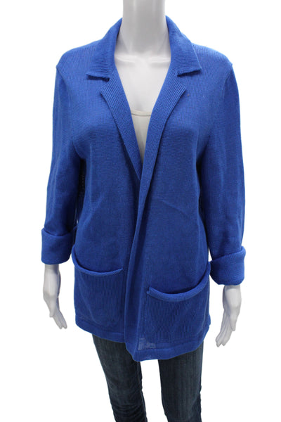 Libretto Womens Cardigan Blue Collared Knit Long Sleeve Classic Size M