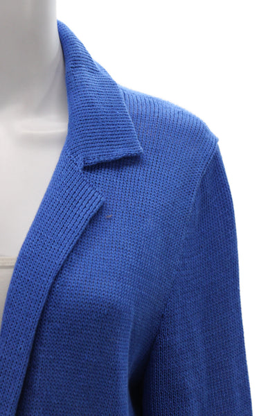 Libretto Womens Cardigan Blue Collared Knit Long Sleeve Classic Size M
