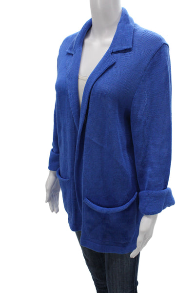 Libretto Womens Cardigan Blue Collared Knit Long Sleeve Classic Size M