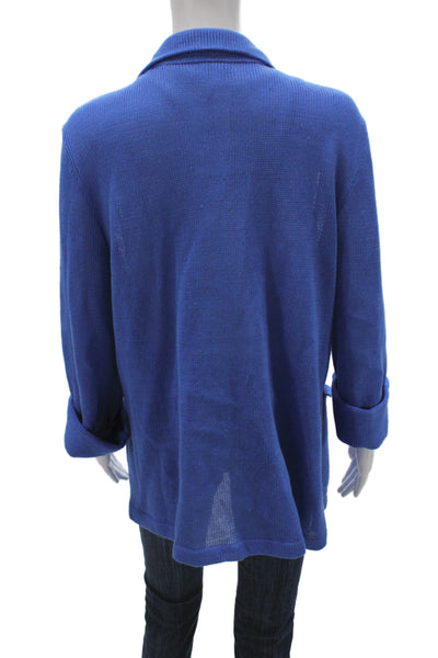 Libretto Womens Cardigan Blue Collared Knit Long Sleeve Classic Size M