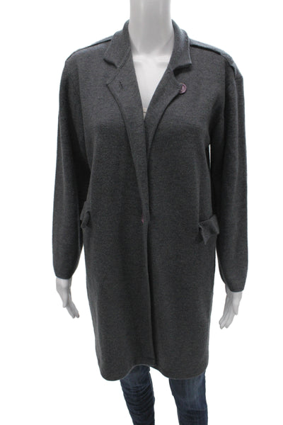 Shin Choi Women Cardigan Gray Merino Wool Button Long Sleeve Size S