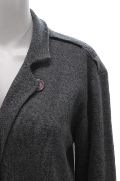 Shin Choi Women Cardigan Gray Merino Wool Button Long Sleeve Size S