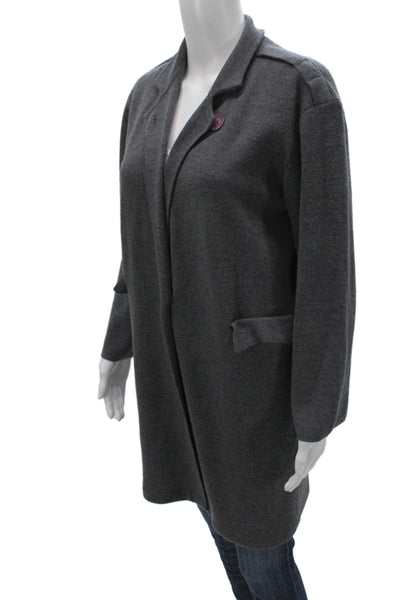 Shin Choi Women Cardigan Gray Merino Wool Button Long Sleeve Size S