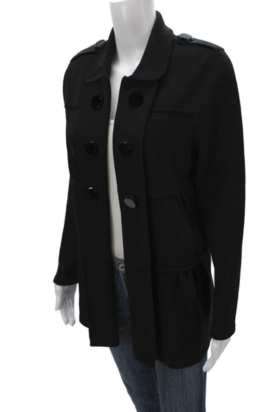 Fianona Womens Coatigan Black Button Long Sleeve Size M