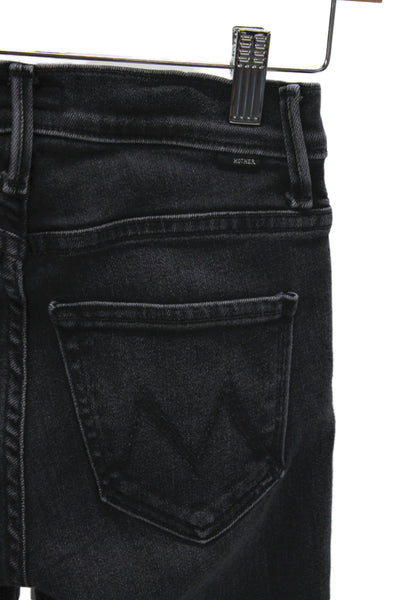 Mother Unisex Adults Cropped Black Cotton Jeans Mid Rise Size 24