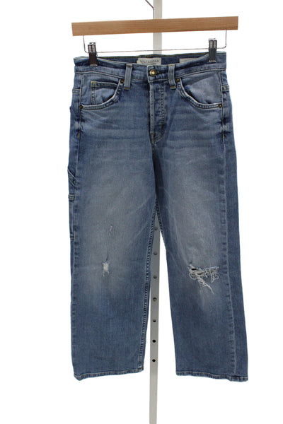 Nili Lotan Unisex Adults Cropped Blue Cotton Mid Rise Jeans Size 24