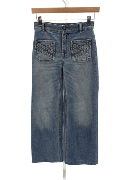 Ramy Brook Women Wide-Leg Jeans Blue Cotton Button Mid Rise Size 24