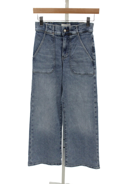 Frame Women Carpenter Wide-Leg Jeans Blue Mid Rise Button Inseam 29 Size 24