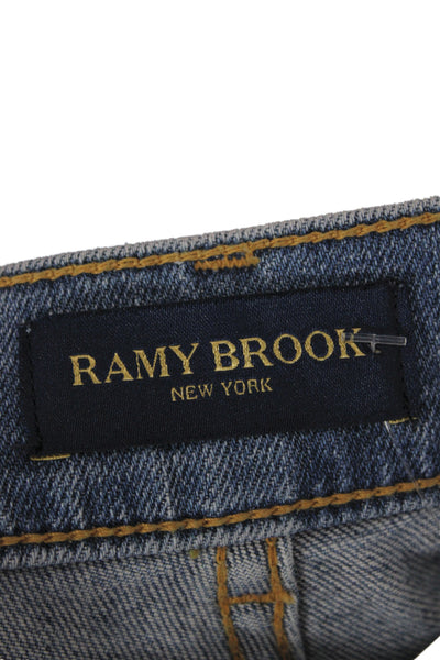 Ramy Brook Women Wide Leg Blue Cotton Mid Rise Jeans Size 26