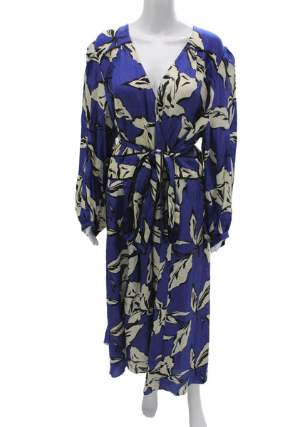 Veronica Beard Women Blue Floral V-Neck Long Sleeve Maxi Dress Size 22
