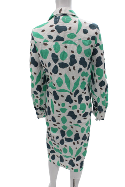 Wray Women Shirt Dress Green Animal Print Cotton Long Sleeve Mid Calf Size 3XL