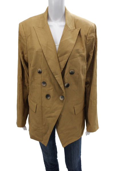 Veronica Beard Unisex Adults 55% Linen Brown Blazer Long Sleeve Button Size 20