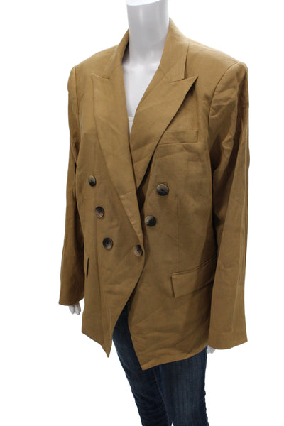Veronica Beard Unisex Adults 55% Linen Brown Blazer Long Sleeve Button Size 20