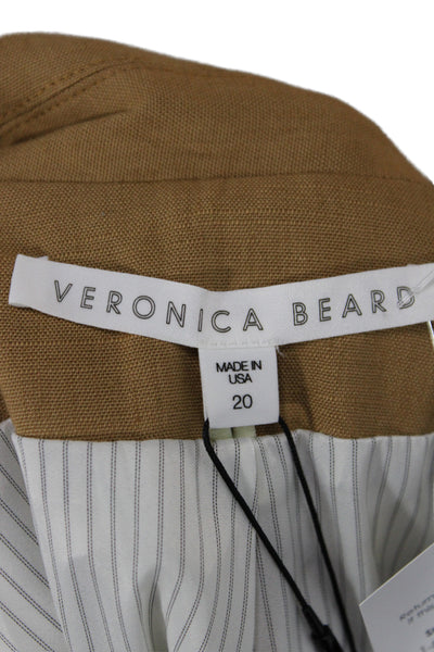 Veronica Beard Unisex Adults 55% Linen Brown Blazer Long Sleeve Button Size 20