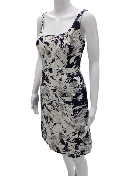 Carmen Marc Valvo Women Sheath Floral Black Sleeveless Scoop Mini Dress Size 6