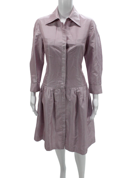 Rickie Freeman Women Shirt Dress Pink Silk Collared 3/4 Sleeve Short Size 8