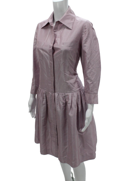 Rickie Freeman Women Shirt Dress Pink Silk Collared 3/4 Sleeve Short Size 8