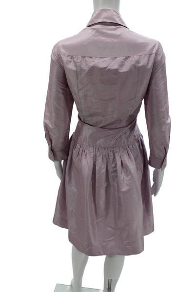 Rickie Freeman Women Shirt Dress Pink Silk Collared 3/4 Sleeve Short Size 8