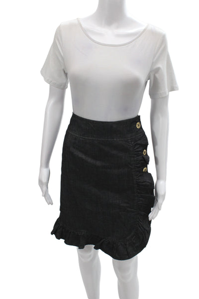 Leifsdottir Women Wrap Skirt Black Button Knee Length Cotton Size 8