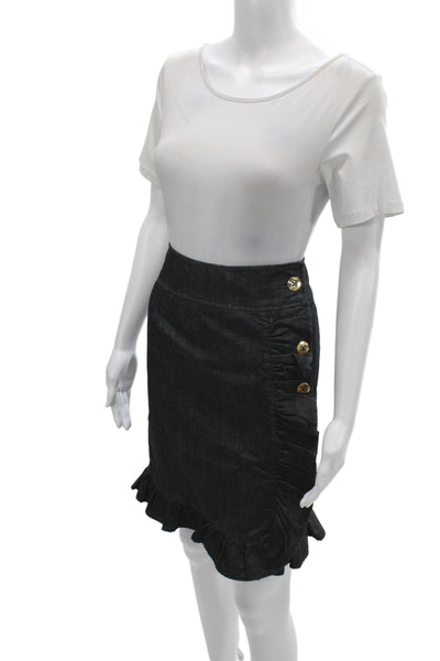 Leifsdottir Women Wrap Skirt Black Button Knee Length Cotton Size 8