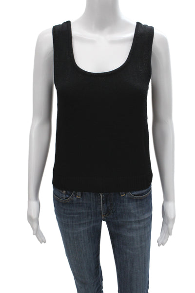 St. John Basics Women Black Knit Tank Top Scoop Neck Sleeveless Solid Size PP