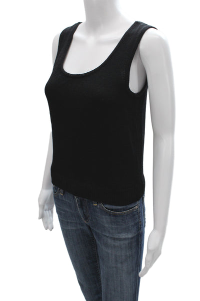 St. John Basics Women Black Knit Tank Top Scoop Neck Sleeveless Solid Size PP