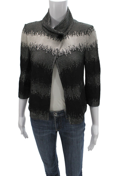 St. John Women Black Striped Button Jacket Unlined Fall Size 2