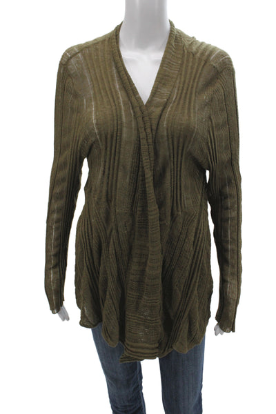 Eileen Fisher Women Green V-Neck Long Sleeve Cardigan Cotton Size XL