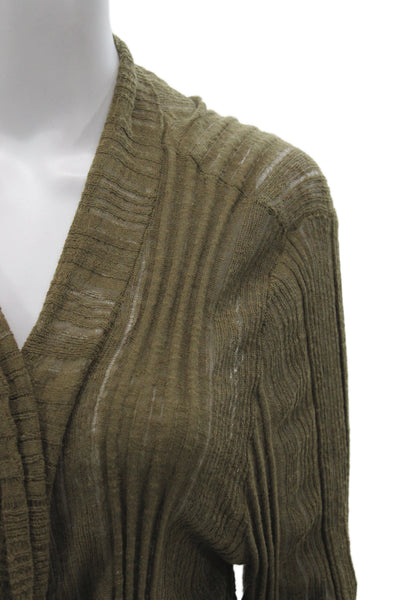 Eileen Fisher Women Green V-Neck Long Sleeve Cardigan Cotton Size XL