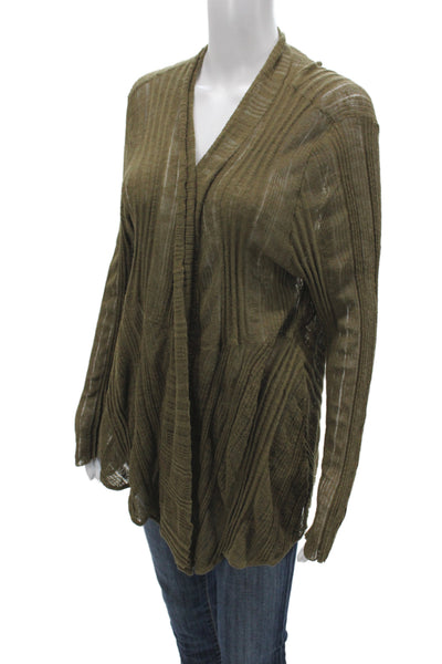 Eileen Fisher Women Green V-Neck Long Sleeve Cardigan Cotton Size XL